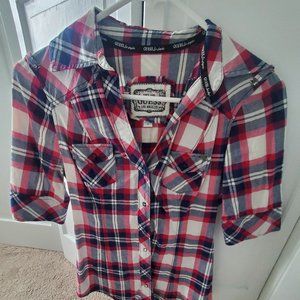 Guess Red White Blue Button Down